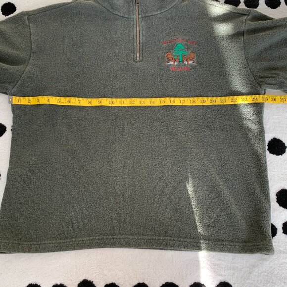 Vintage 1/4 Zip Fleece Henley Sweater Jacket Mens L Embroidered Green Pullover - Picture 9 of 11